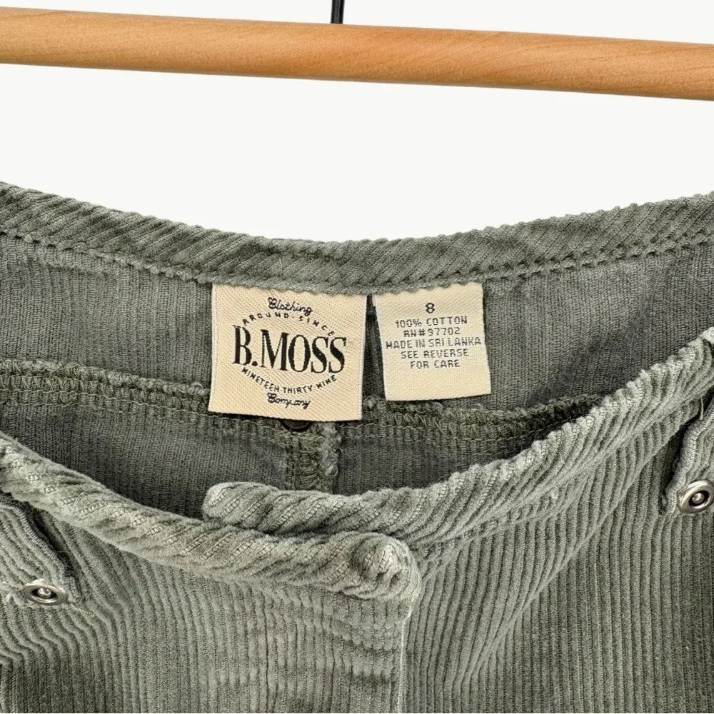 Vintage B Moss Corduroy A Line Mini Skirt Size 8 Sage Green 90s Cotton